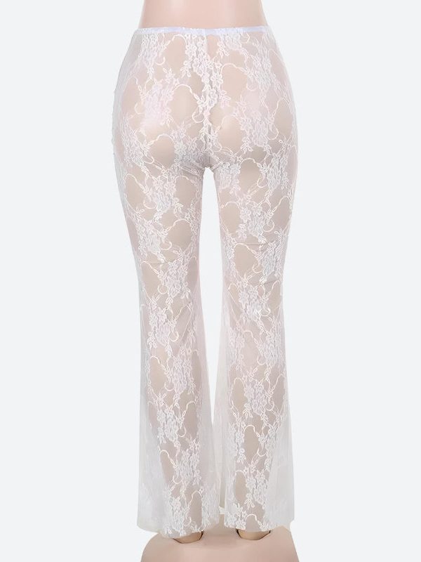Bow Transparent Lace Flare Pants