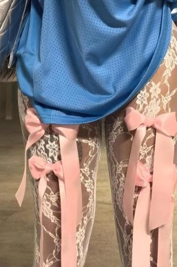 Bow Transparent Lace Flare Pants