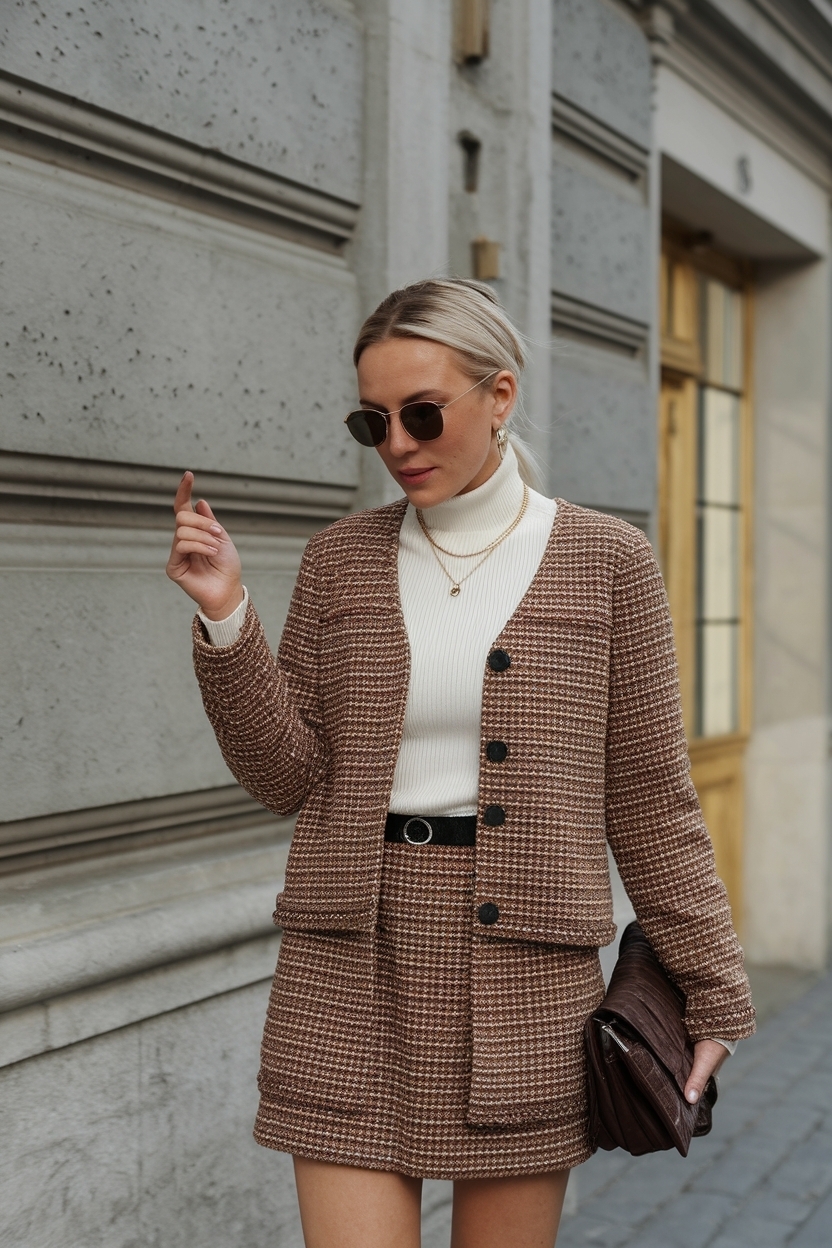 Brown Tweed Cardigan Outfit Women: Chic and Cozy Looks outfit idea