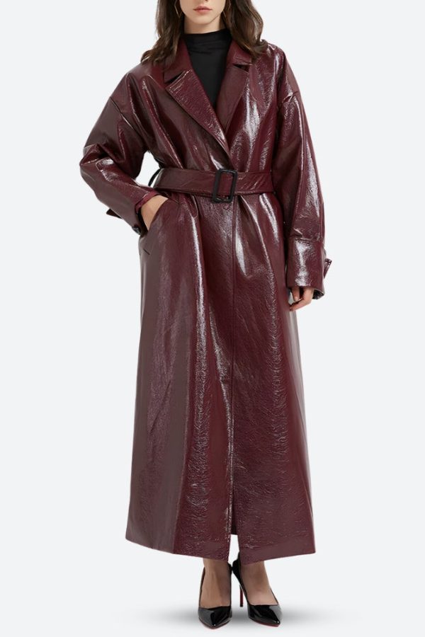 Burgundy Faux Leather Coat