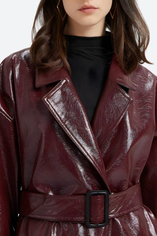 Burgundy Faux Leather Coat