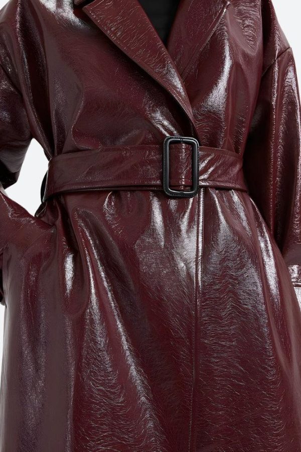 Burgundy Faux Leather Coat