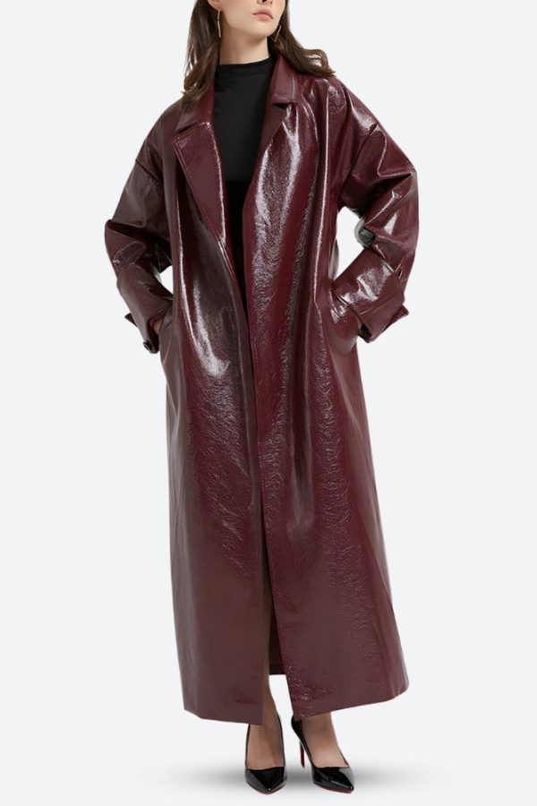 Burgundy Faux Leather Coat