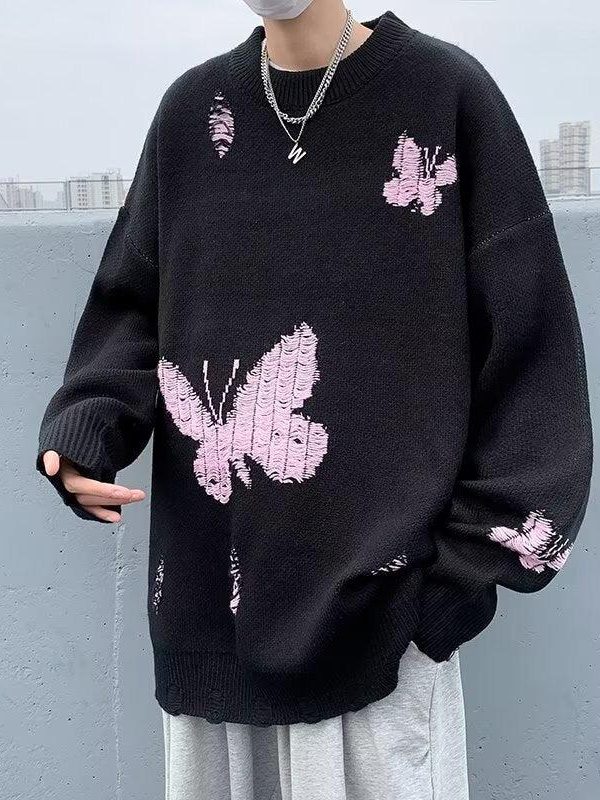 Butterfly Distressed Knitted Sweater