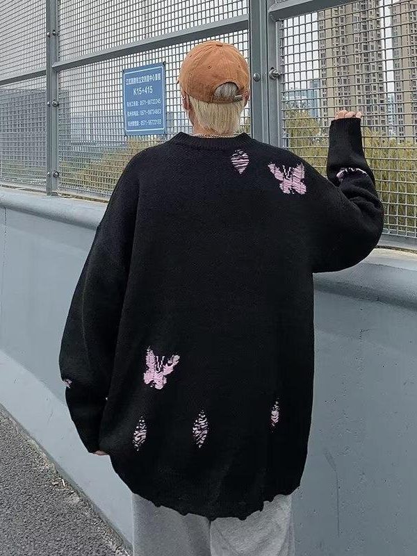 Butterfly Distressed Knitted Sweater