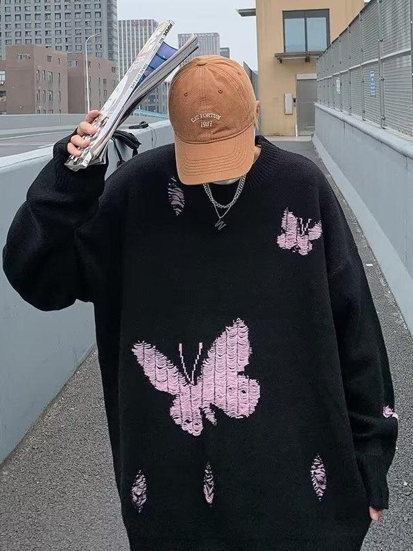 Butterfly Distressed Knitted Sweater