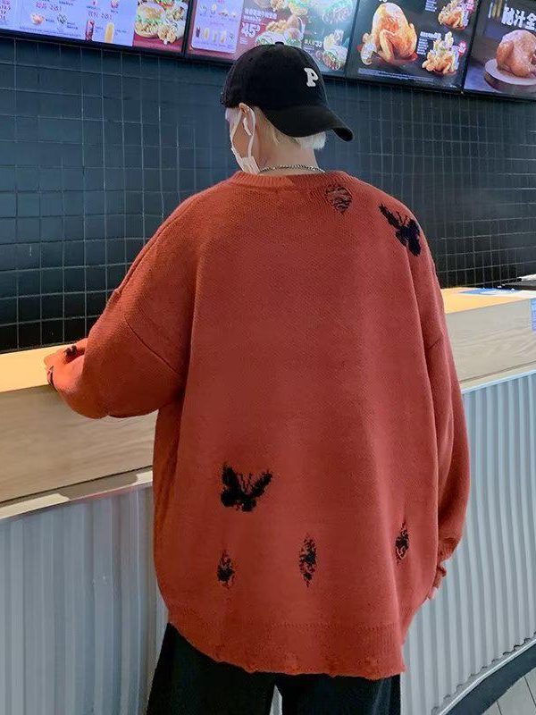 Butterfly Distressed Knitted Sweater