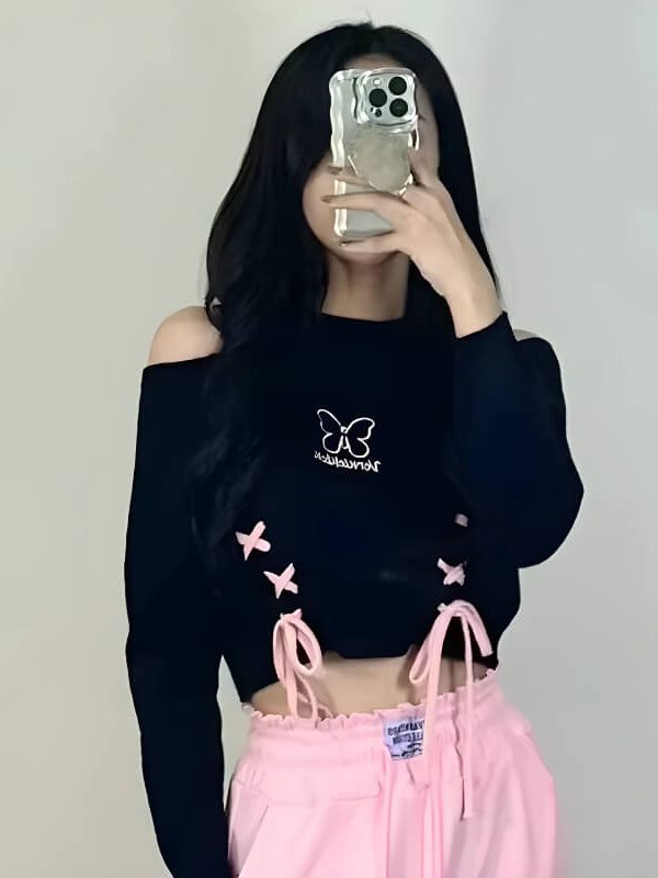 Butterfly Lace-Up Crop Top