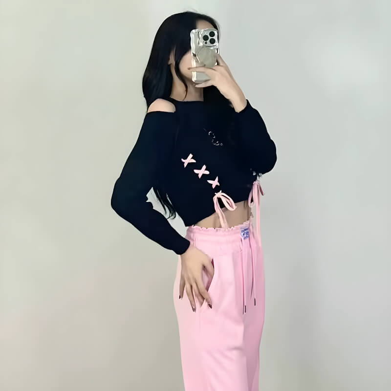 Butterfly Lace-Up Crop Top