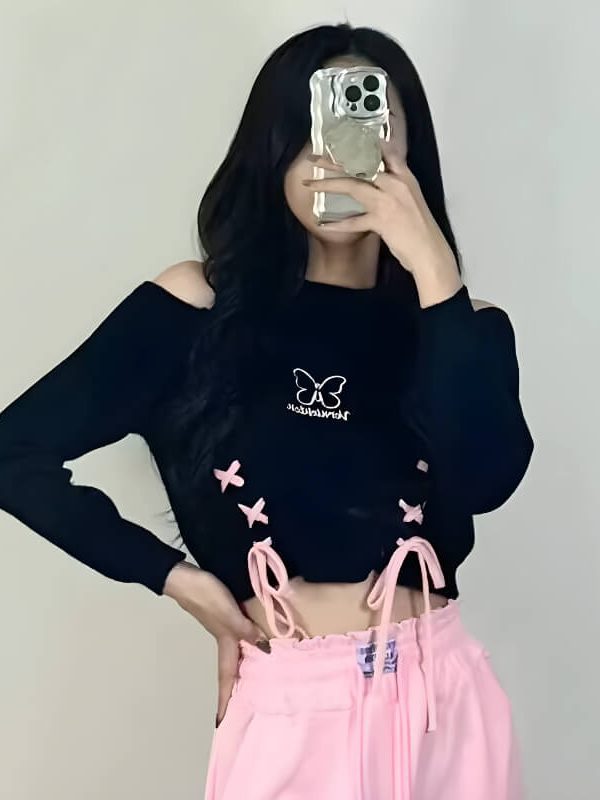 Butterfly Lace-Up Crop Top