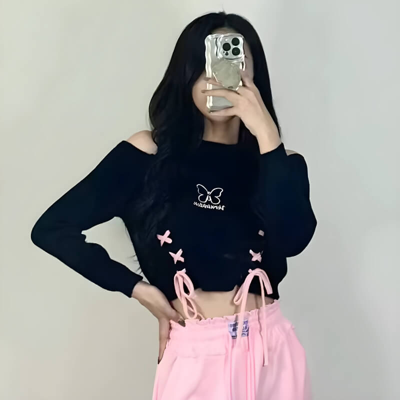 Butterfly Lace-Up Crop Top
