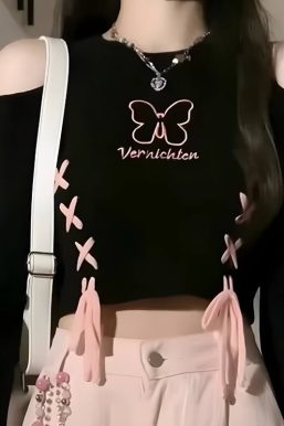 Butterfly Lace-Up Crop Top