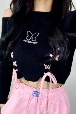 Butterfly Lace-Up Crop Top