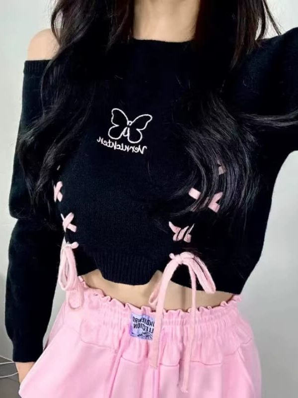Butterfly Lace-Up Crop Top