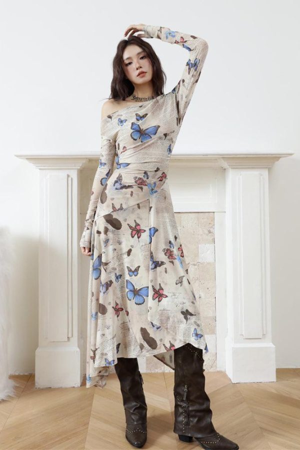 Butterfly One Shoulder Midi Dress