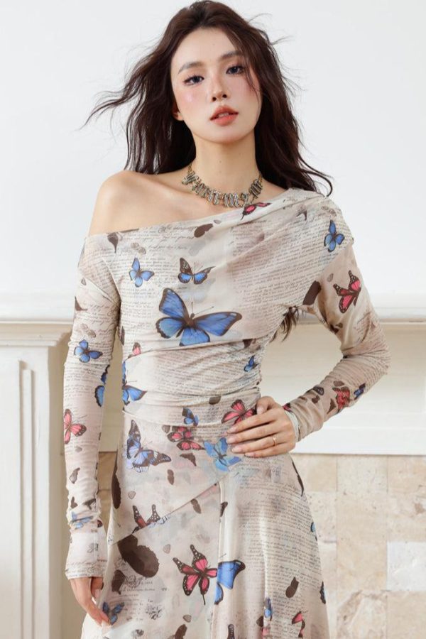 Butterfly One Shoulder Midi Dress
