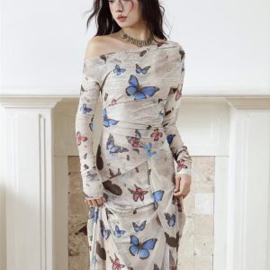 Butterfly One Shoulder Midi Dress