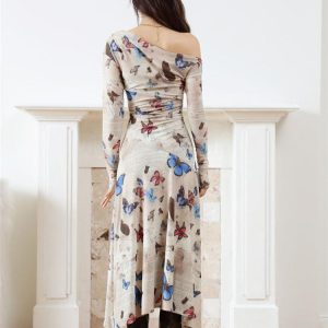 Butterfly One Shoulder Midi Dress