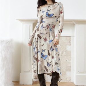 Butterfly One Shoulder Midi Dress