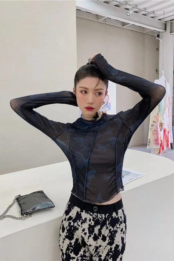 Butterfly Seam Detailed Mesh Top