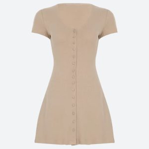 Button Up Knitted Mini Dress