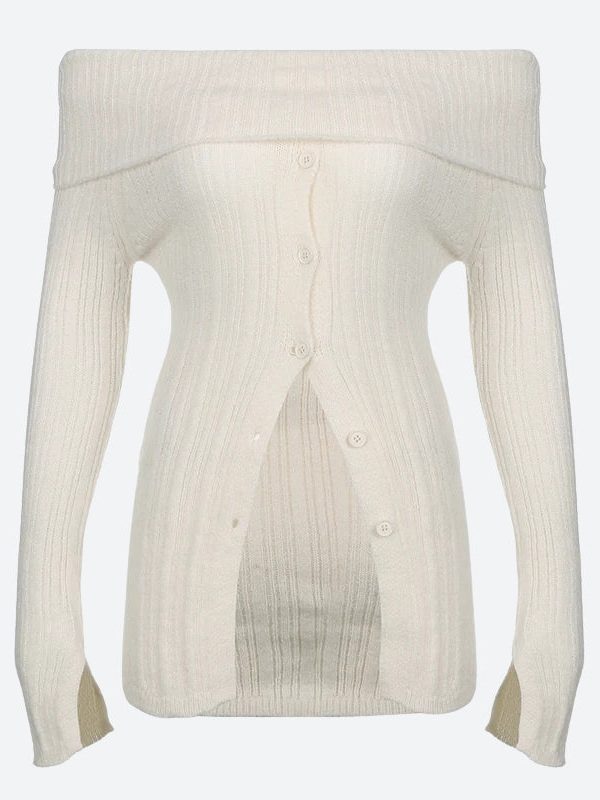 Button Up Off Shoulder Knitted Top