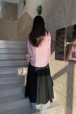 Button-Up Striped Shirt With Striped Tie