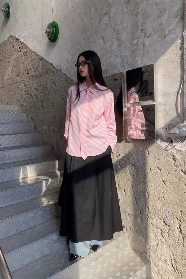 Button-Up Striped Shirt With Striped Tie