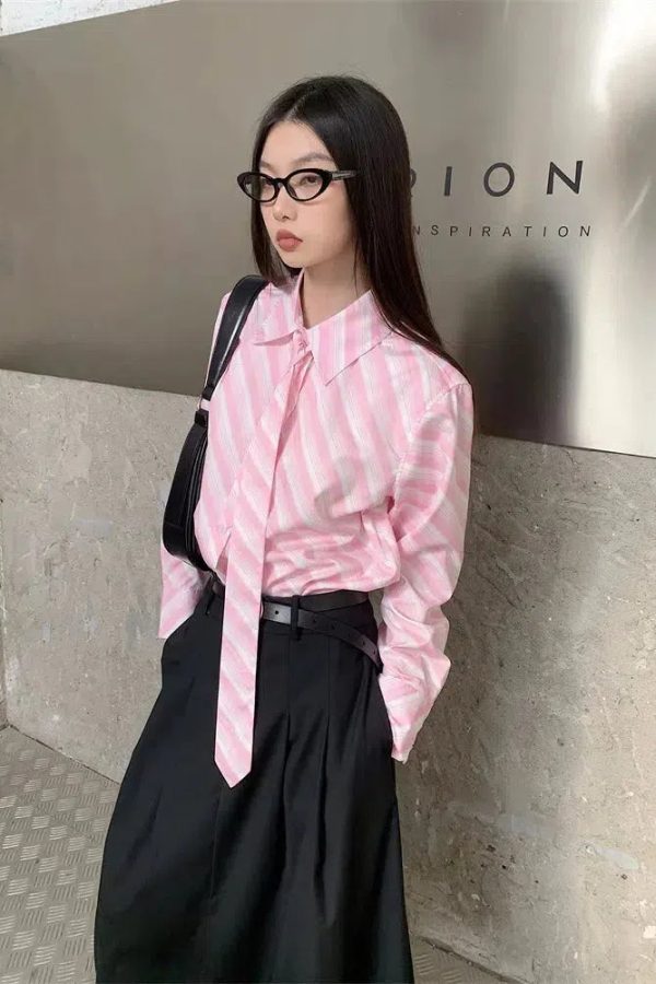 Button-Up Striped Shirt With Striped Tie