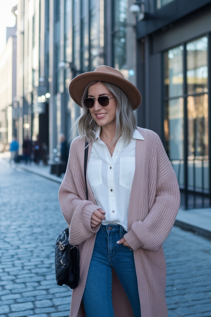 Stylish Button Up with Cardigan Outfit Women for Layers outfit idea