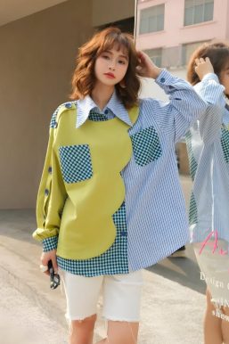 Buttoned Sleeved Patchwork Shirt