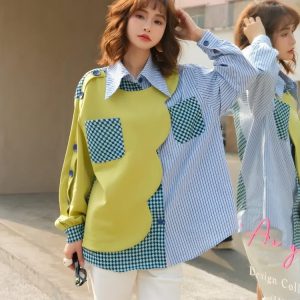 Buttoned Sleeved Patchwork Shirt