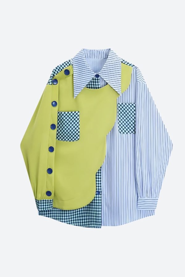 Buttoned Sleeved Patchwork Shirt