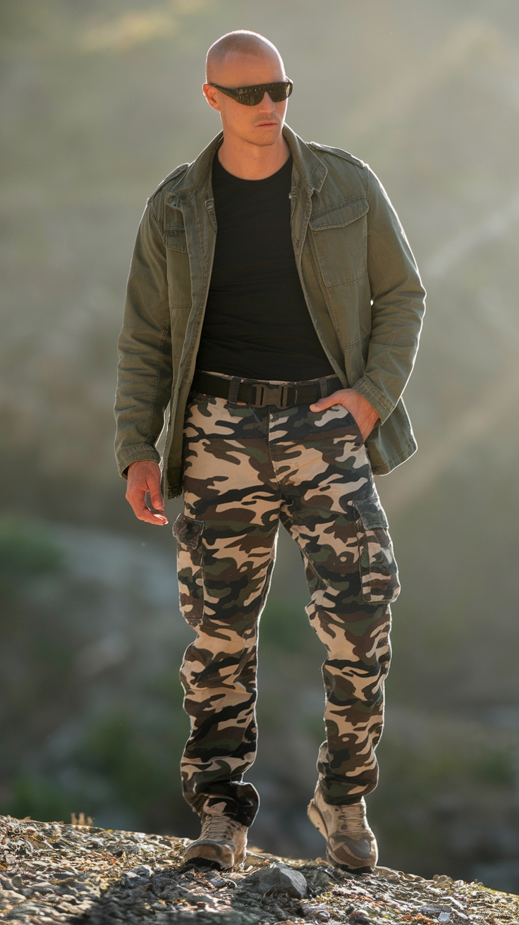 Best Examples of a Camouflage Cargo Pants Outfit Men outfit idea