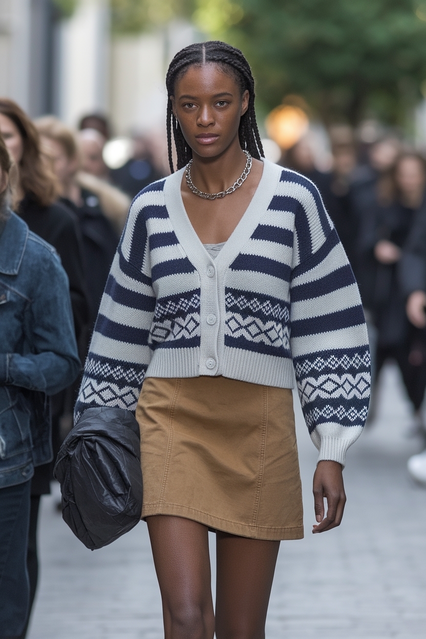 Cardigan and Mini Skirt Outfit Black Women: Flirty Styles outfit idea