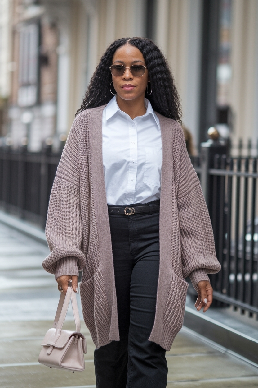 Cardigan and Shirt Outfit Black Women: Effortless Elegance outfit idea