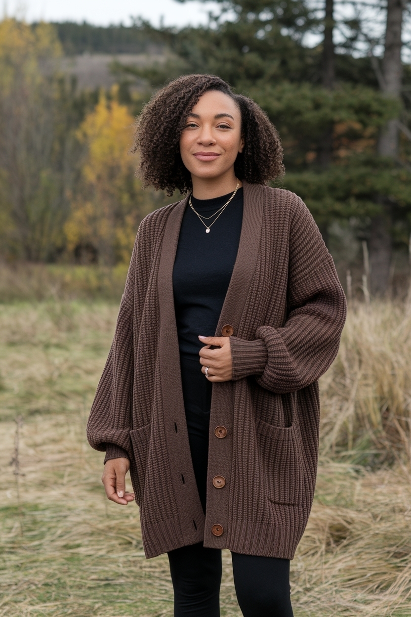 Earthy Tones in Cardigan Outfit for Black Women outfit idea