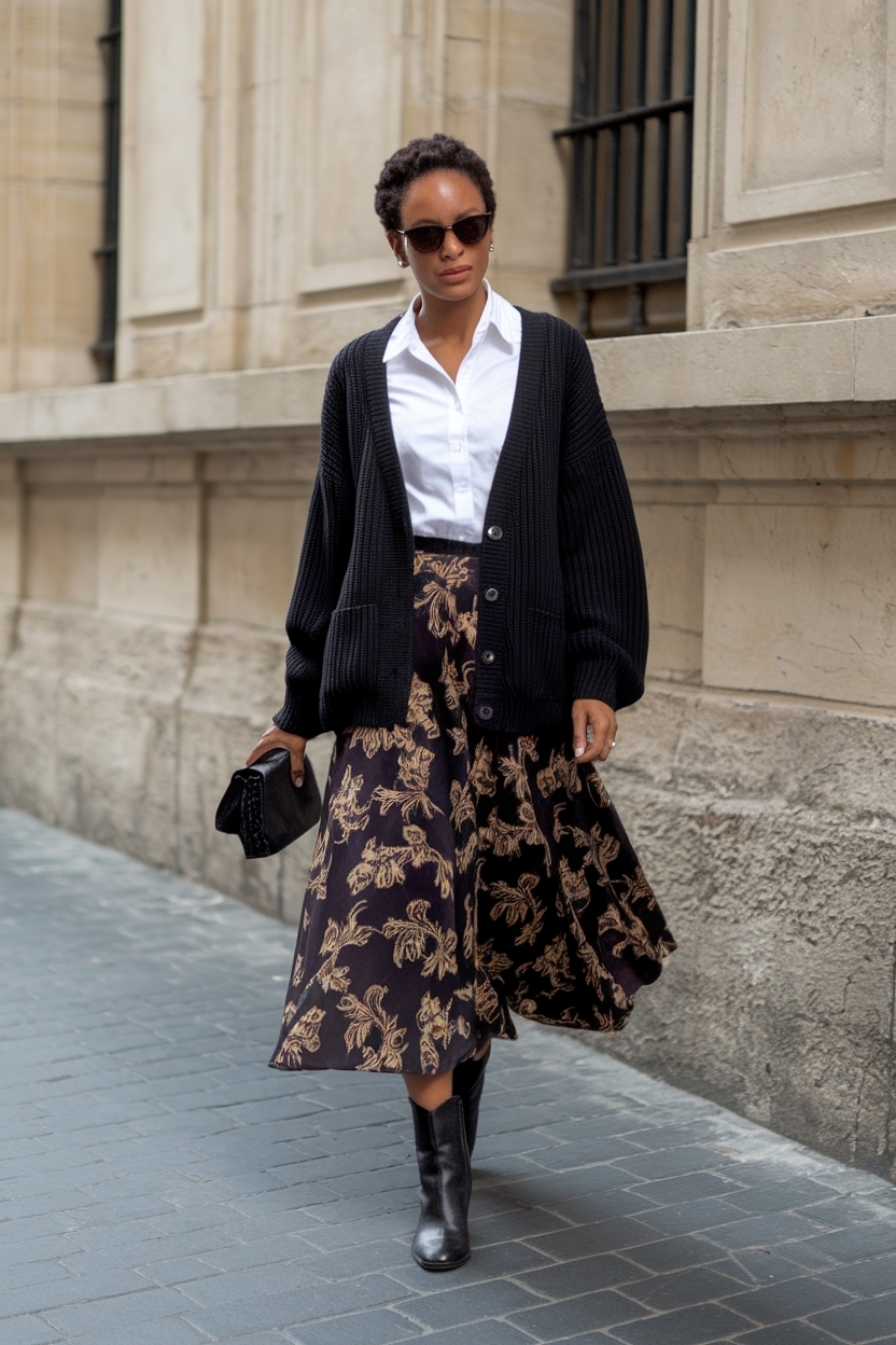 Cardigan Outfit with Skirt Black Women: Style Tips outfit idea