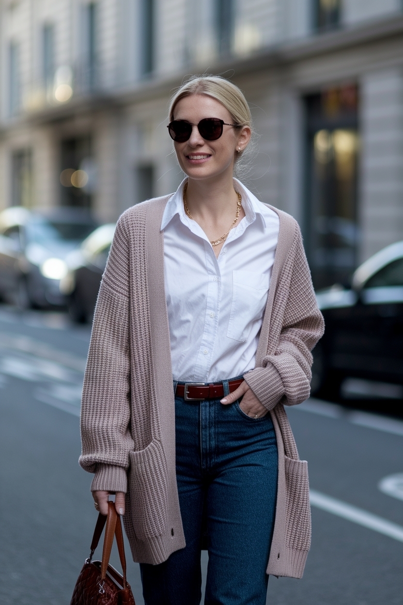 Cardigan Over Shirt Outfit Women for Effortless Style outfit idea