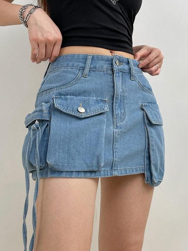 Cargo Denim Mini Skirt