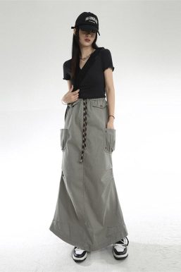 Cargo Pockets Parachute Maxi Skirt