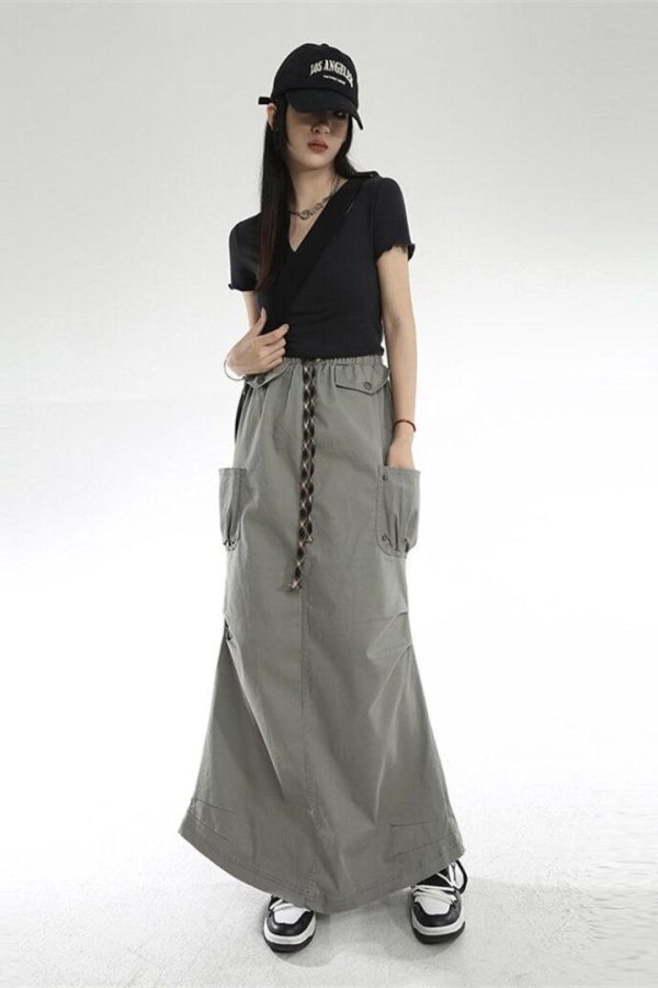 Cargo Pockets Parachute Maxi Skirt