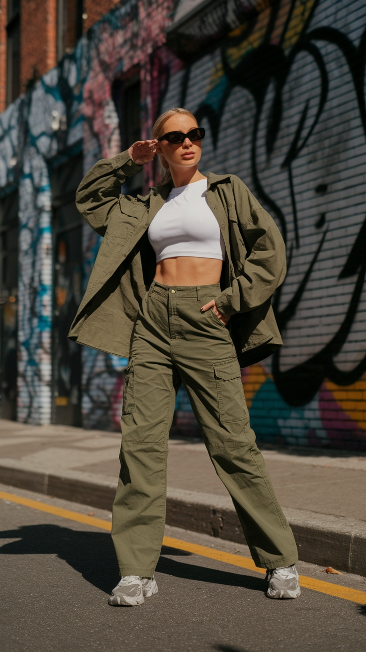 Stylish Cargo Pants Crop Top Outfit Ideas outfit idea