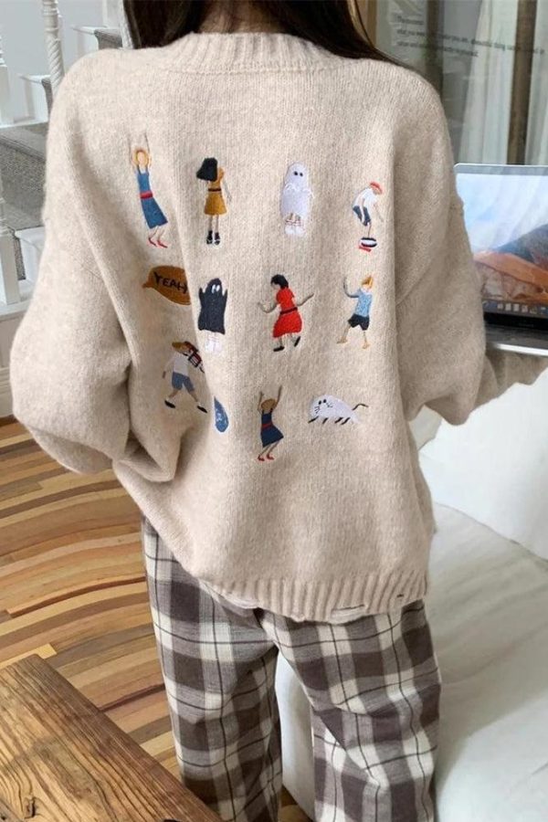 Cartoon Embroidered Knitted Sweater