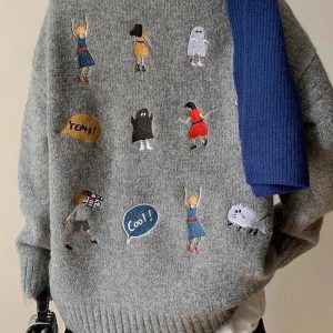 Cartoon Embroidered Knitted Sweater