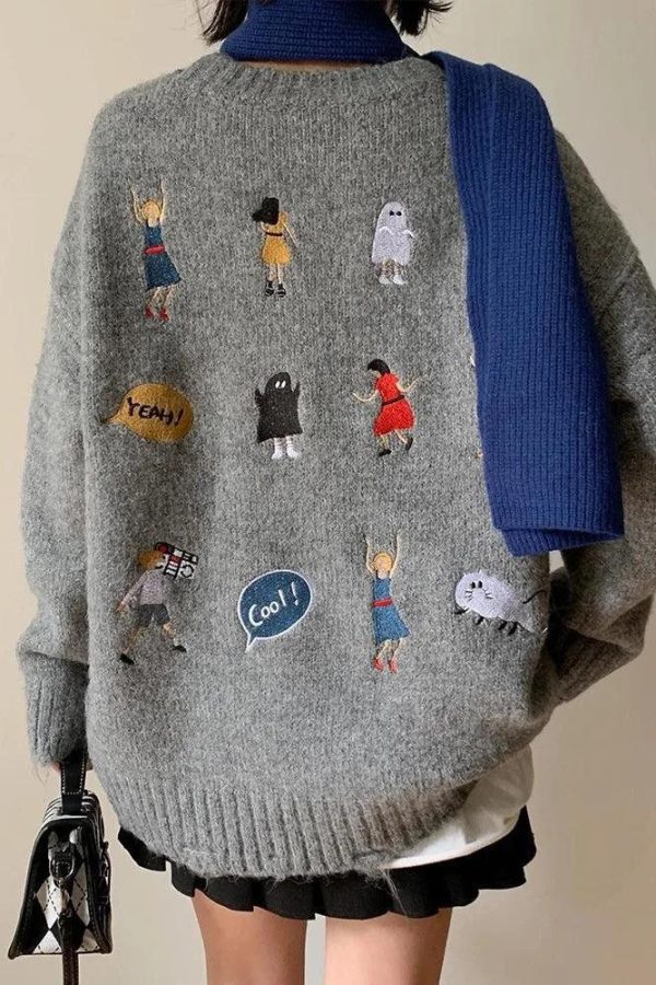Cartoon Embroidered Knitted Sweater