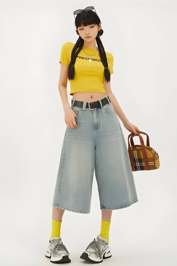 Casual Wide Leg Denim Shorts