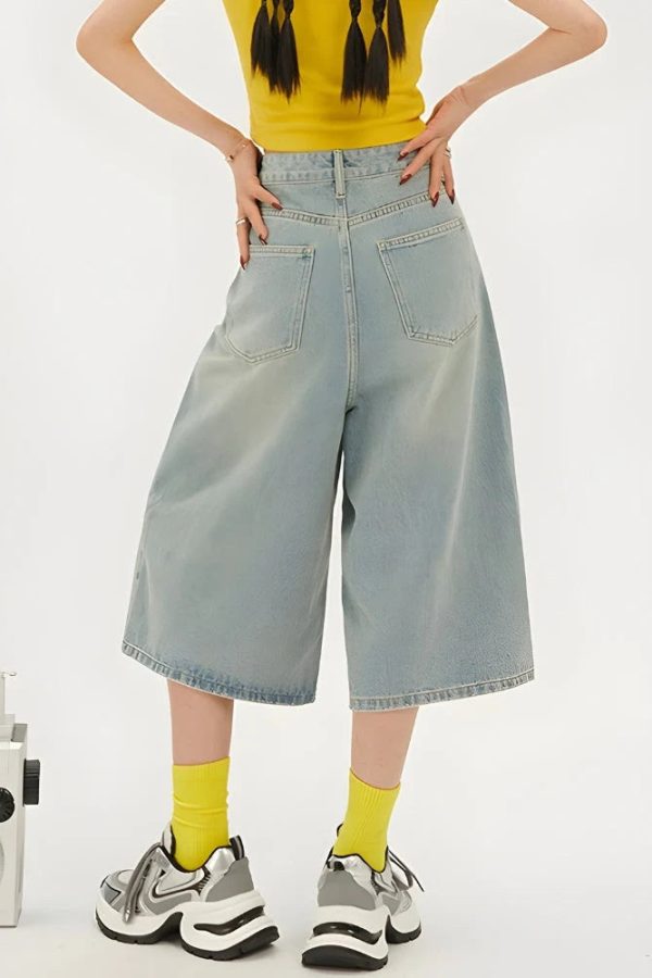 Casual Wide Leg Denim Shorts