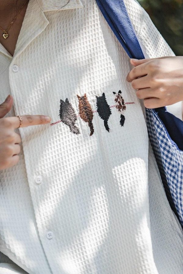 Cat Embroidered Shirt
