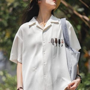 Cat Embroidered Shirt